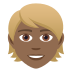 👱🏾 person: medium-dark skin tone, blond hair display on JoyPixels